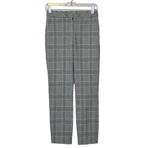 H&M black cream plaid flat front straight legs pants size 2 - Picture 1 of 8